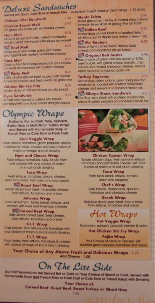 Menu Olympic Family Restaurant Lake Geneva